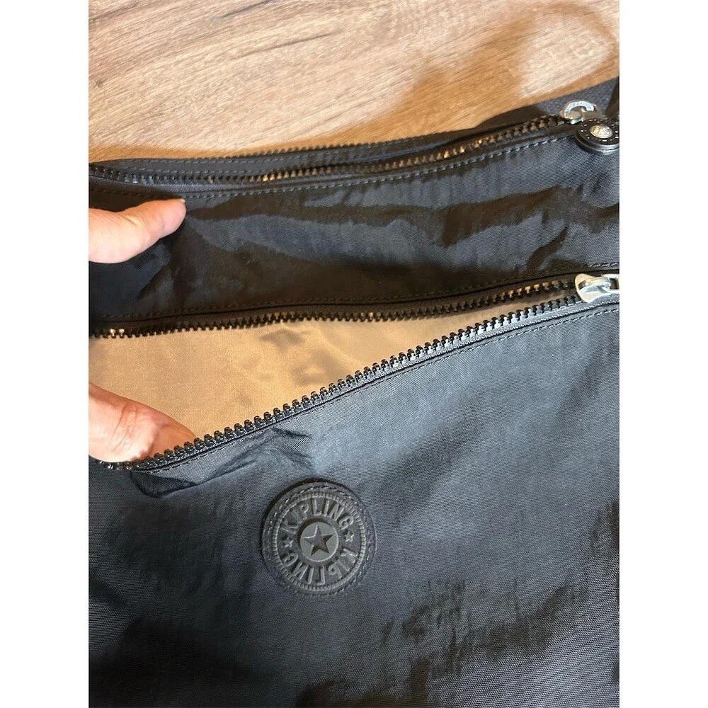 Kipling Crossbody Bag Womens Black Adjustable Strap Multi-Zip Pockets